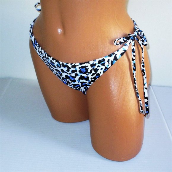 Victoria Secret Swim Bikini Bottom Extra-Large Side Tie Blue White Black Leopard - Picture 2 of 8